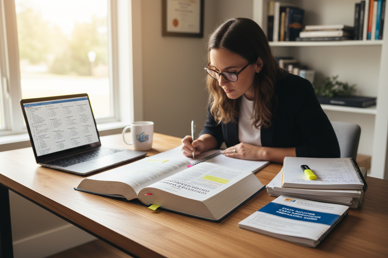 pic of prepping for final adjuster state exam